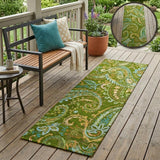8' Runner Green Paisley Washable Non Skid Indoor Outdoor Runner Rug