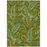 5' X 8' Green Paisley Washable Non Skid Indoor Outdoor Area Rug