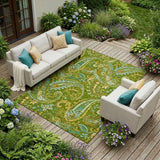 8' X 10' Green Paisley Washable Non Skid Indoor Outdoor Area Rug