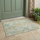 2' X 3' Ivory and Gold Paisley Washable Non Skid Indoor Outdoor Area Rug