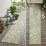 8' Runner Ivory and Gold Paisley Washable Non Skid Indoor Outdoor Runner Rug