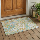 3' X 5' Ivory and Gold Paisley Washable Non Skid Indoor Outdoor Area Rug
