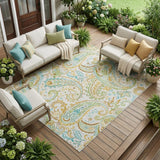 8' X 10' Ivory and Gold Paisley Washable Non Skid Indoor Outdoor Area Rug