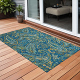 2' X 3' Navy Blue Paisley Washable Non Skid Indoor Outdoor Area Rug