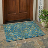 3' X 5' Blue Green and Gold Paisley Washable Non Skid Indoor Outdoor Area Rug