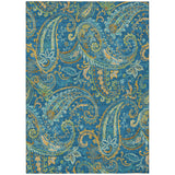 5' X 8' Navy Blue Paisley Washable Non Skid Indoor Outdoor Area Rug