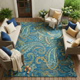 8' X 10' Navy Blue Paisley Washable Non Skid Indoor Outdoor Area Rug