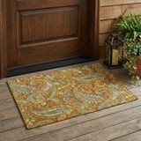 2' X 3' Orange Paisley Washable Non Skid Indoor Outdoor Area Rug