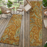 8' Runner Orange Paisley Washable Non Skid Indoor Outdoor Runner Rug
