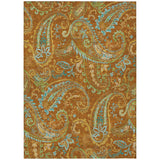 5' X 8' Orange Paisley Washable Non Skid Indoor Outdoor Area Rug