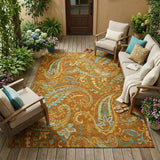 8' X 10' Orange Paisley Washable Non Skid Indoor Outdoor Area Rug