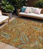8' X 10' Orange Paisley Washable Non Skid Indoor Outdoor Area Rug