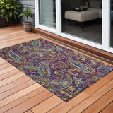 2' X 3' Purple Paisley Washable Non Skid Indoor Outdoor Area Rug