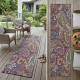 8' Runner Purple Paisley Washable Non Skid Indoor Outdoor Runner Rug