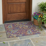 3' X 5' Purple Turquoise and Gold Paisley Washable Non Skid Indoor Outdoor Area Rug