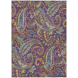 3' X 5' Purple Turquoise and Gold Paisley Washable Non Skid Indoor Outdoor Area Rug