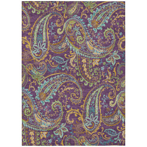 3' X 5' Purple Turquoise and Gold Paisley Washable Non Skid Indoor Outdoor Area Rug
