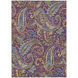 5' X 8' Purple Turquoise and Gold Paisley Washable Non Skid Indoor Outdoor Area Rug