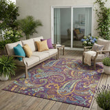 5' X 8' Purple Turquoise and Gold Paisley Washable Non Skid Indoor Outdoor Area Rug