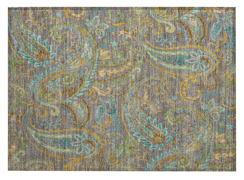 2' X 3' Taupe Paisley Washable Non Skid Indoor Outdoor Area Rug