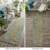 8' Runner Taupe Paisley Washable Non Skid Indoor Outdoor Runner Rug