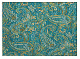 2' X 3' Teal Paisley Washable Non Skid Indoor Outdoor Area Rug