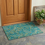 2' X 3' Teal Paisley Washable Non Skid Indoor Outdoor Area Rug