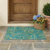 3' X 5' Teal Paisley Washable Non Skid Indoor Outdoor Area Rug