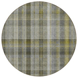 8' Round Gray Round Plaid Washable Non Skid Indoor Outdoor Area Rug