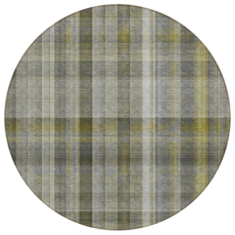 8' Round Gray Round Plaid Washable Non Skid Indoor Outdoor Area Rug