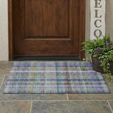 2' X 3' Blue Gray and Green Plaid Washable Non Skid Indoor Outdoor Area Rug