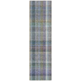 2' X 8' Blue Gray and Green Plaid Washable Non Skid Indoor Outdoor Area Rug