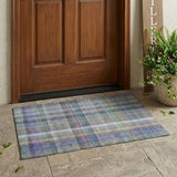 3' X 5' Blue Gray and Green Plaid Washable Non Skid Indoor Outdoor Area Rug