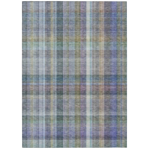 5' X 8' Blue Gray and Green Plaid Washable Non Skid Indoor Outdoor Area Rug