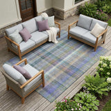 8' X 10' Blue Gray and Green Plaid Washable Non Skid Indoor Outdoor Area Rug