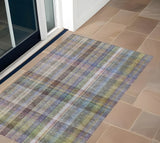 2' X 3' Gray Blue and Green Plaid Washable Non Skid Indoor Outdoor Area Rug