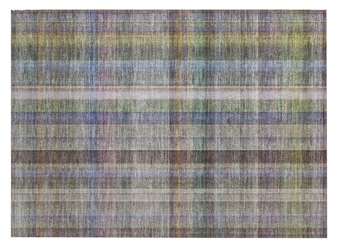 2' X 3' Gray Blue and Green Plaid Washable Non Skid Indoor Outdoor Area Rug