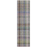 2' X 8' Gray Blue and Green Plaid Washable Non Skid Indoor Outdoor Area Rug