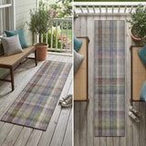 2' X 8' Gray Blue and Green Plaid Washable Non Skid Indoor Outdoor Area Rug