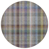 8' Round Gray Round Plaid Washable Non Skid Indoor Outdoor Area Rug