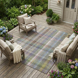 8' X 10' Gray Plaid Washable Non Skid Indoor Outdoor Area Rug