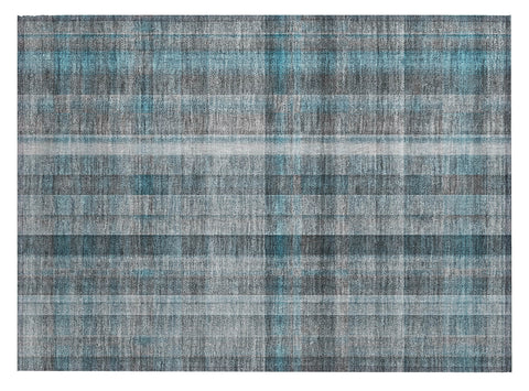 2' X 3' Teal Plaid Washable Non Skid Indoor Outdoor Area Rug