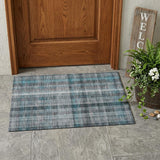 2' X 3' Teal Plaid Washable Non Skid Indoor Outdoor Area Rug