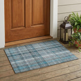 3' X 5' Teal Plaid Washable Non Skid Indoor Outdoor Area Rug
