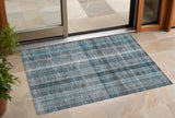 3' X 5' Teal Plaid Washable Non Skid Indoor Outdoor Area Rug