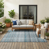 5' X 8' Teal Plaid Washable Non Skid Indoor Outdoor Area Rug