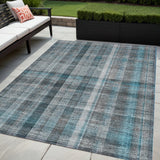 5' X 8' Teal Plaid Washable Non Skid Indoor Outdoor Area Rug