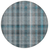 8' Round Teal Round Plaid Washable Non Skid Indoor Outdoor Area Rug
