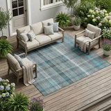 8' X 10' Teal Plaid Washable Non Skid Indoor Outdoor Area Rug
