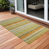 2' X 3' Artichoke Green Striped Washable Non Skid Indoor Outdoor Area Rug